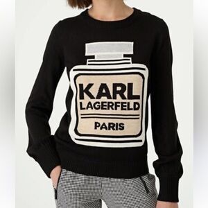 Karl Lagerfeld Perfume Bottle Pullover Crew Neck Sweater Size Large in Black